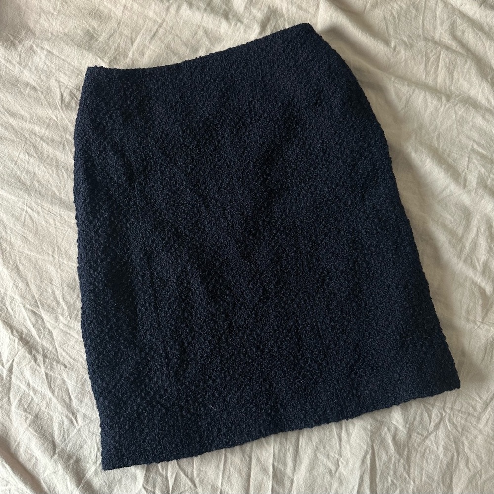 Authentic Chanel Boutique Wool Tweed Navy Skirt